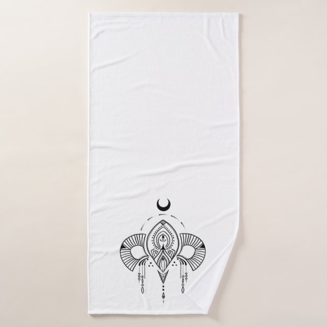 Retro mystic geometric design in black bath towel set (Bath Towel)