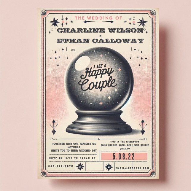 Retro mystical magic ball sphere funny wedding  invitation (Creator Uploaded)