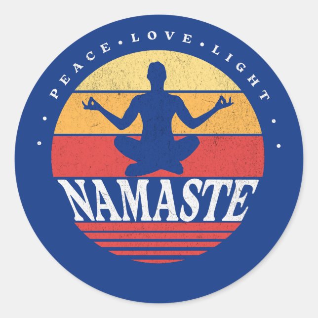 Retro Namaste, yoga pose Classic Round Sticker (Front)