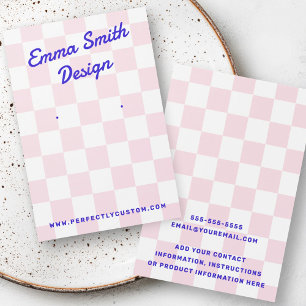 Retro name light pink white checkers earring card