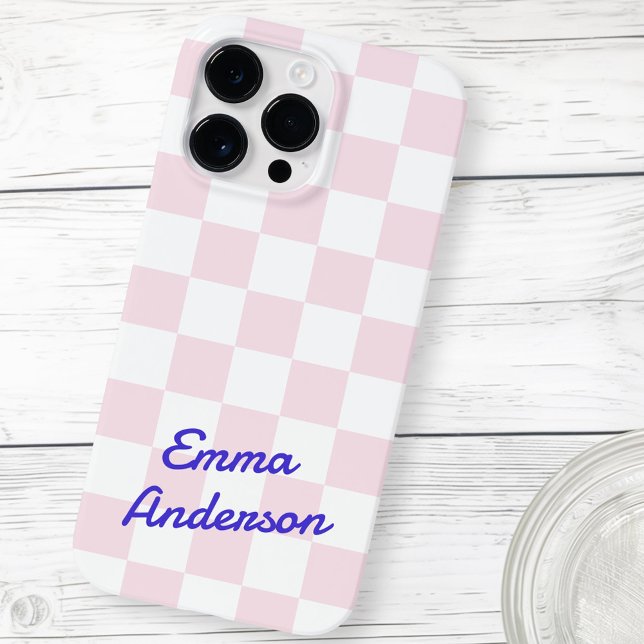 Retro name light pink white chequerboard pattern Case-Mate iPhone case (Retro name light pink white checkerboard pattern Case-Mate iPhone case)