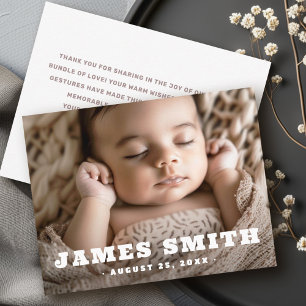 Retro name new baby photo thank you announcement