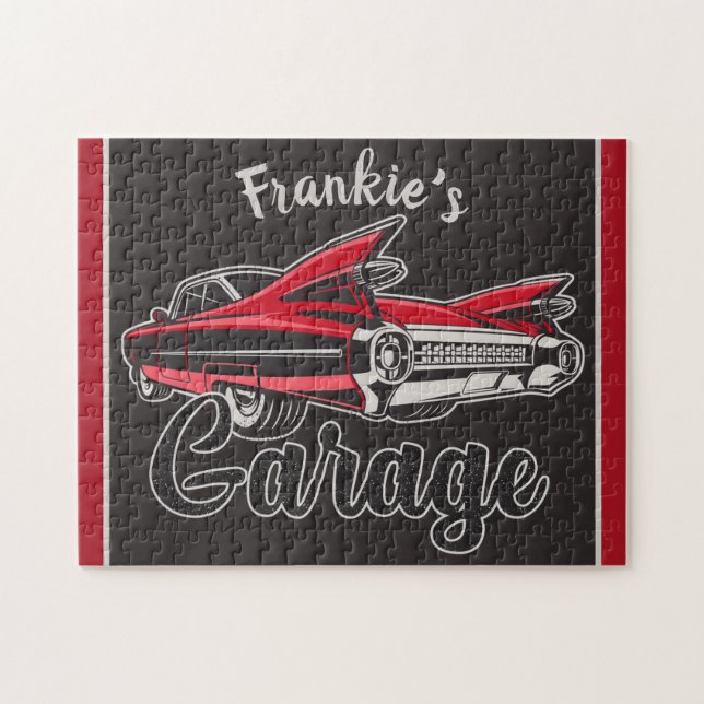 Retro NAME Red Caddy Vintage Classic Car Garage Jigsaw Puzzle (Horizontal)
