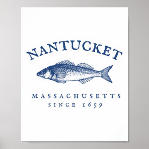 Retro Nantucket Machusetts Fishing Poster