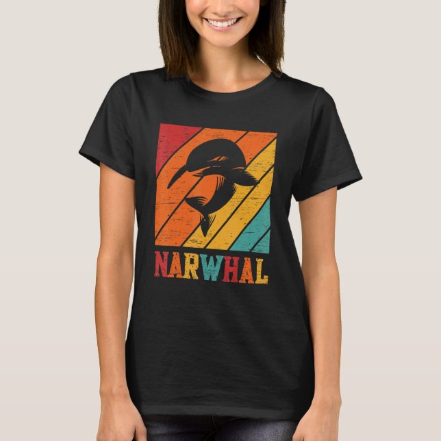Retro Narwhal Unicorn Sea Fish Rainbow Kids Boy Gi T-Shirt (Front)