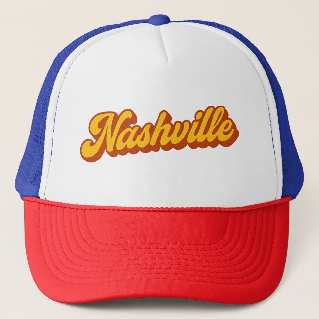 Retro Nashville Script Design – Vintage Sunset  Trucker Hat (Front)
