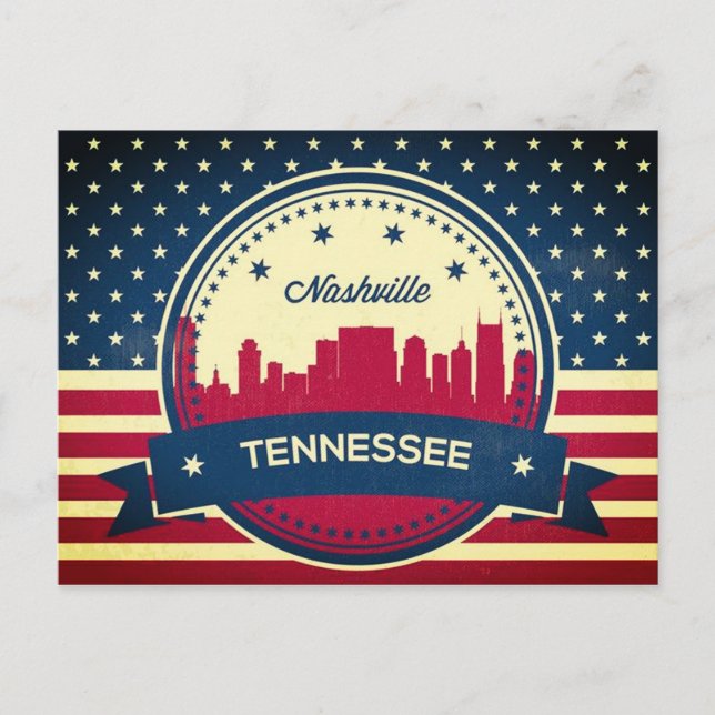 Retro Nashville Tennessee Skyline Postcard (Front)