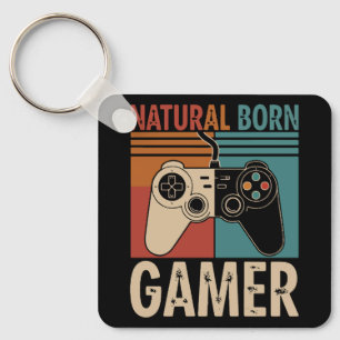 Retro Natural Born Gamer Funny Key Ring