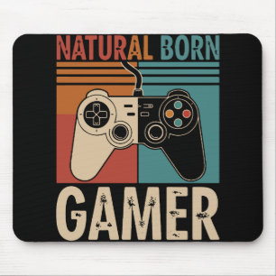 Retro Natural Born Gamer Funny Mouse Mat