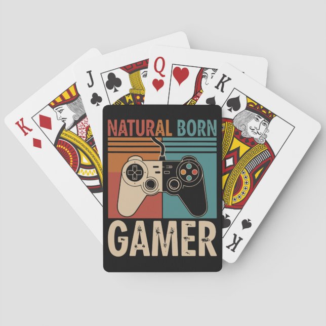 Retro Natural Born Gamer Funny Playing Cards (Back)