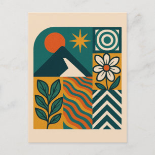 Retro Nature Abstract Art–Modern Geometric Floral Holiday Postcard