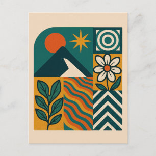 Retro Nature Abstract Art–Modern Geometric Floral Holiday Postcard