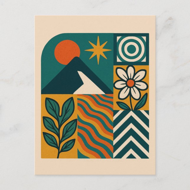 Retro Nature Abstract Art–Modern Geometric Floral Holiday Postcard (Front)