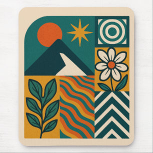 Retro Nature Abstract Art–Modern Geometric Floral Mouse Mat