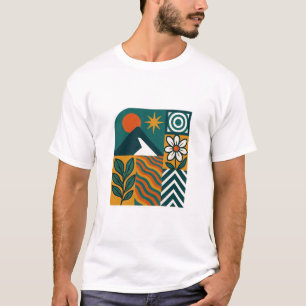 Retro Nature Abstract Art–Modern Geometric Floral T-Shirt