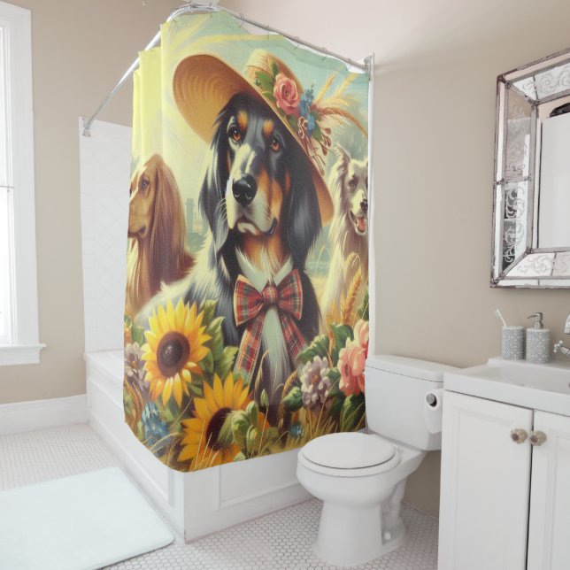 Retro Nature Dogs Shower Curtain (In Situ)