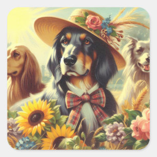 Retro Nature Dogs Square Sticker