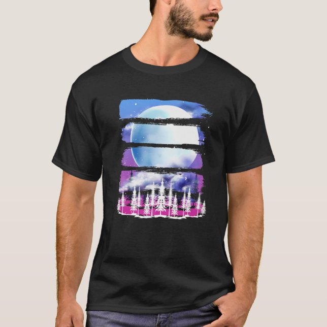 Retro Nature Lover Forest Trees Full Moon Moonligh T-Shirt (Front)