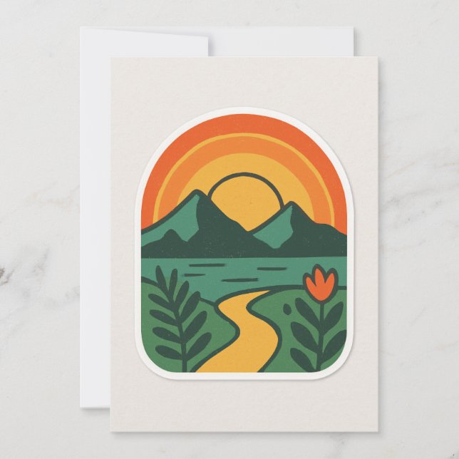 Retro Nature Sunset – Vintage Mountain Invitation (Front)