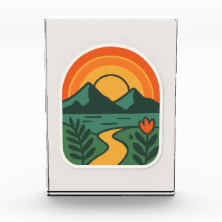 Retro Nature Sunset – Vintage Mountain Photo Block