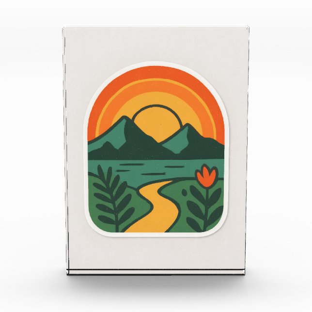 Retro Nature Sunset – Vintage Mountain Photo Block (Front)
