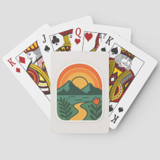 Retro Nature Sunset – Vintage Mountain Playing Cards