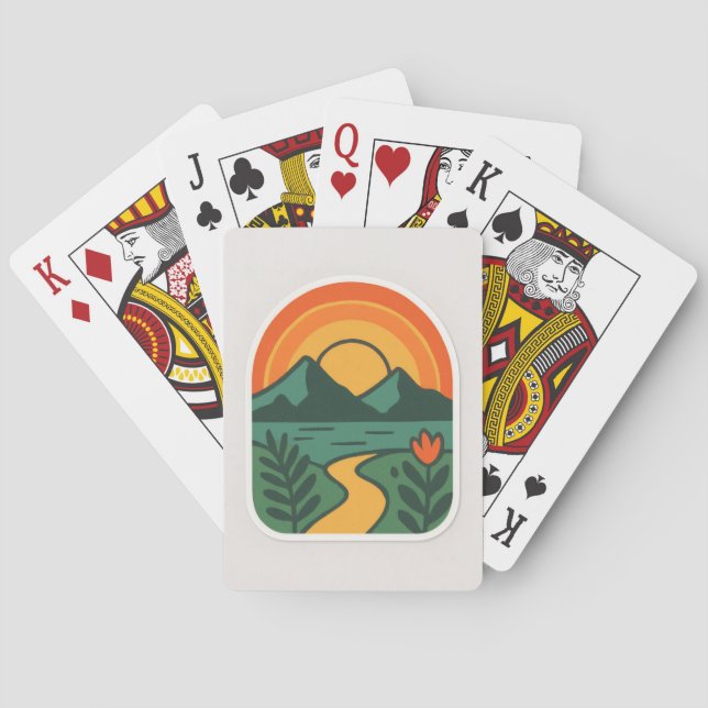 Retro Nature Sunset – Vintage Mountain Playing Cards (Back)