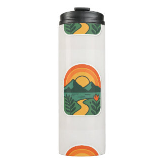 Retro Nature Sunset – Vintage Mountain Thermal Tumbler