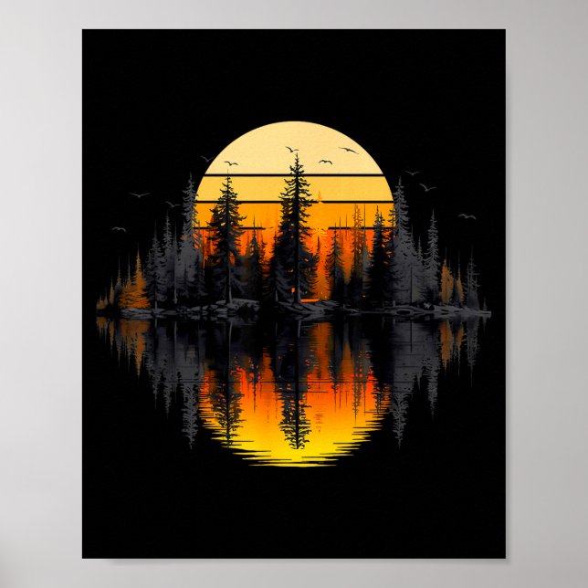 Retro nature trees reflection sunset forest poster (Front)