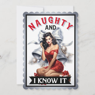 Retro Naughty and I know it Christmas Pinup Thank You Card