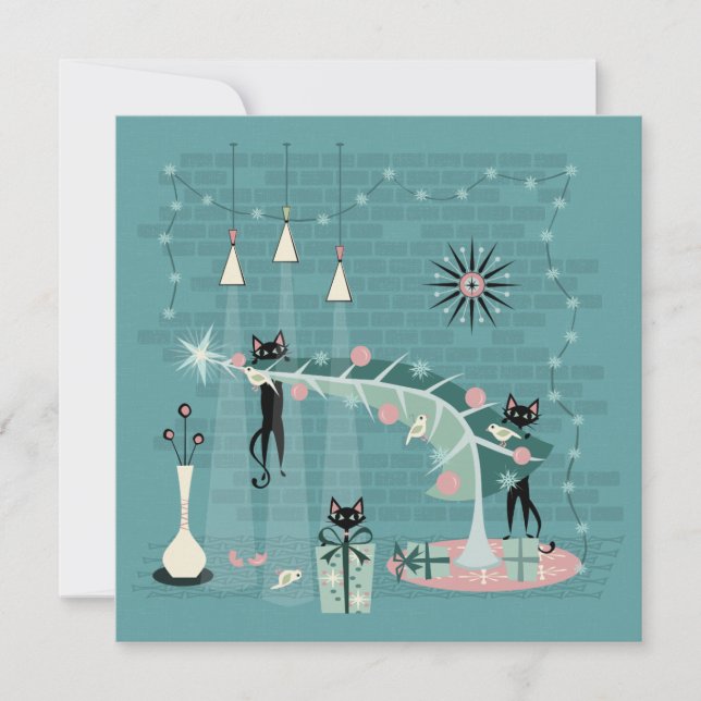 Retro Naughty Kitty Christmas Card (Front)