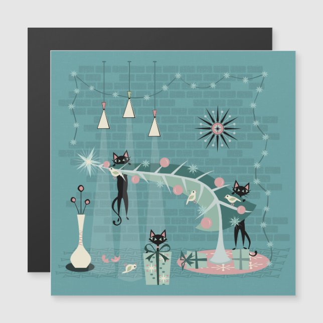 Retro Naughty Kitty Christmas Magnetic Invitation (Front/Back)