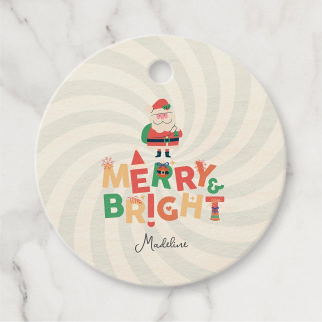 Retro naughty Santa Claus Favour Tags (Front)