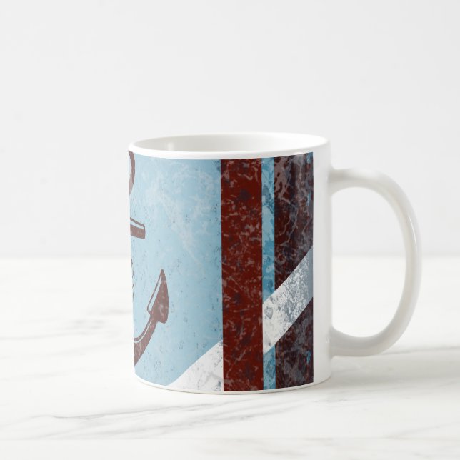 Retro Nautical Anchor Red Blue Grunge Distressed Coffee Mug (Right)