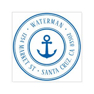 Retro Nautical Anchor Round Return Address Self-inking Stamp