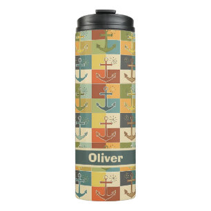 Retro Nautical Modern Anchor Pattern Thermal Tumbler