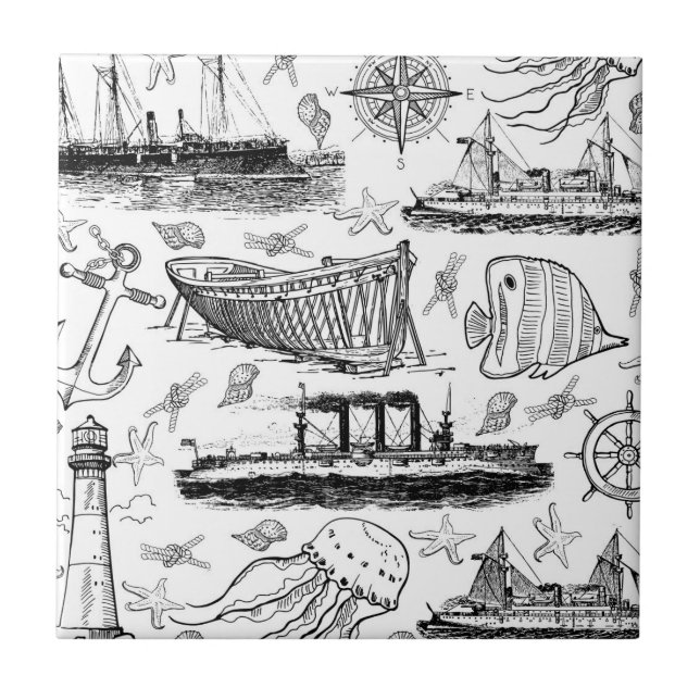Retro Nautical Pattern Tile (Front)