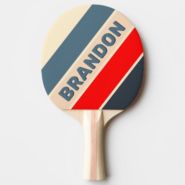 Retro Nautical Rainbow Bold Striped with Name Ping Pong Paddle (Front)