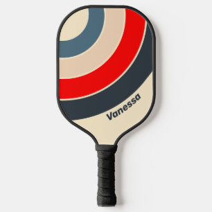 Retro Nautical Rainbow Circle Stripe with Name Pickleball Paddle