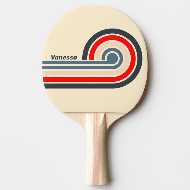 Retro Nautical Rainbow Curl Stripes with Name Ping Pong Paddle (Front)