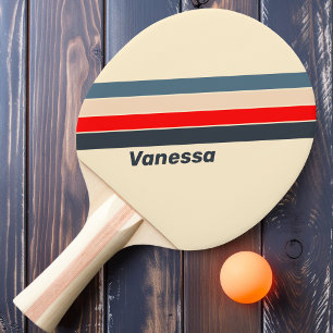 Retro Nautical Rainbow Striped with Name Ping Pong Paddle