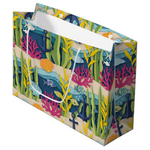 Retro Nautical Watercolor Pattern (10) Large Gift Bag