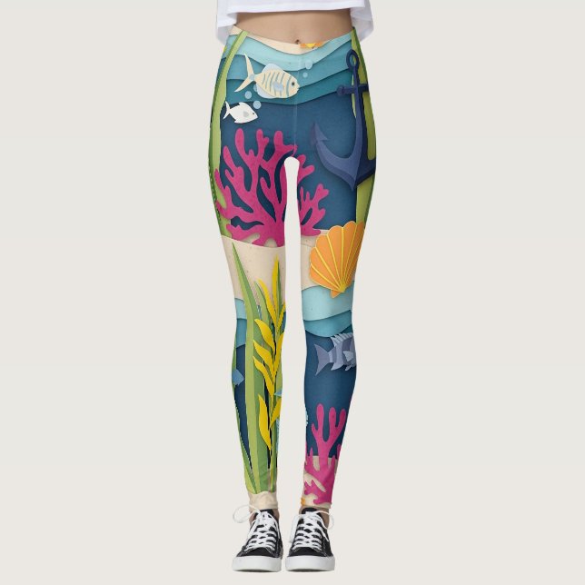 Retro Nautical Watercolor Pattern (10) Leggings (Front)