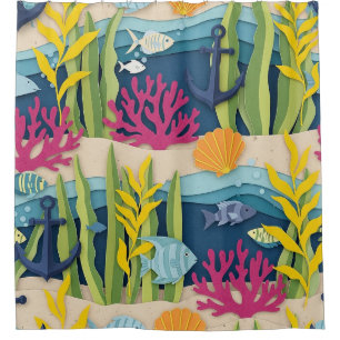 Retro Nautical Watercolor Pattern (10) Shower Curtain