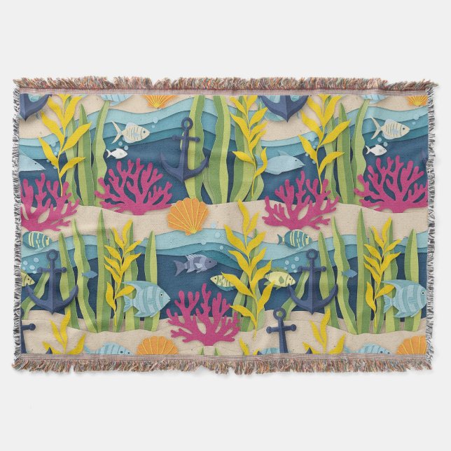 Retro Nautical Watercolor Pattern (10) Throw Blanket (Front)