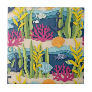 Retro Nautical Watercolor Pattern (10) Tile