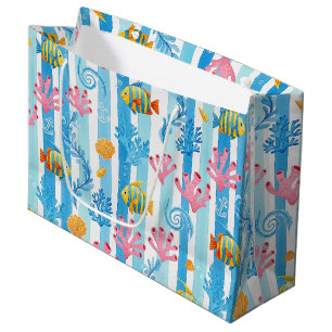 Retro Nautical Watercolor Pattern (11) Large Gift Bag