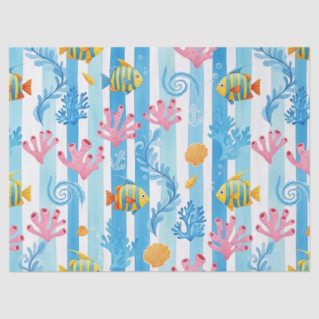 Retro Nautical Watercolor Pattern (11) Tissue Paper (Front)