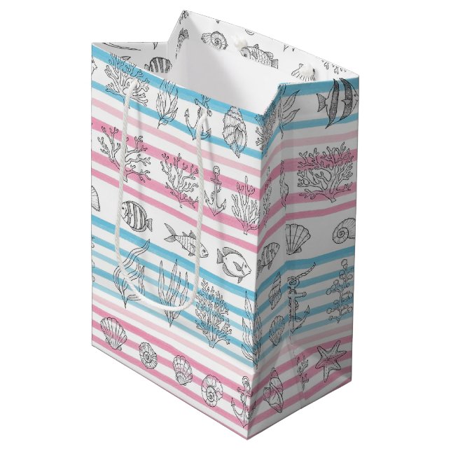 Retro Nautical Watercolor Pattern (12) Medium Gift Bag (Front Angled)