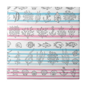 Retro Nautical Watercolor Pattern (12) Tile